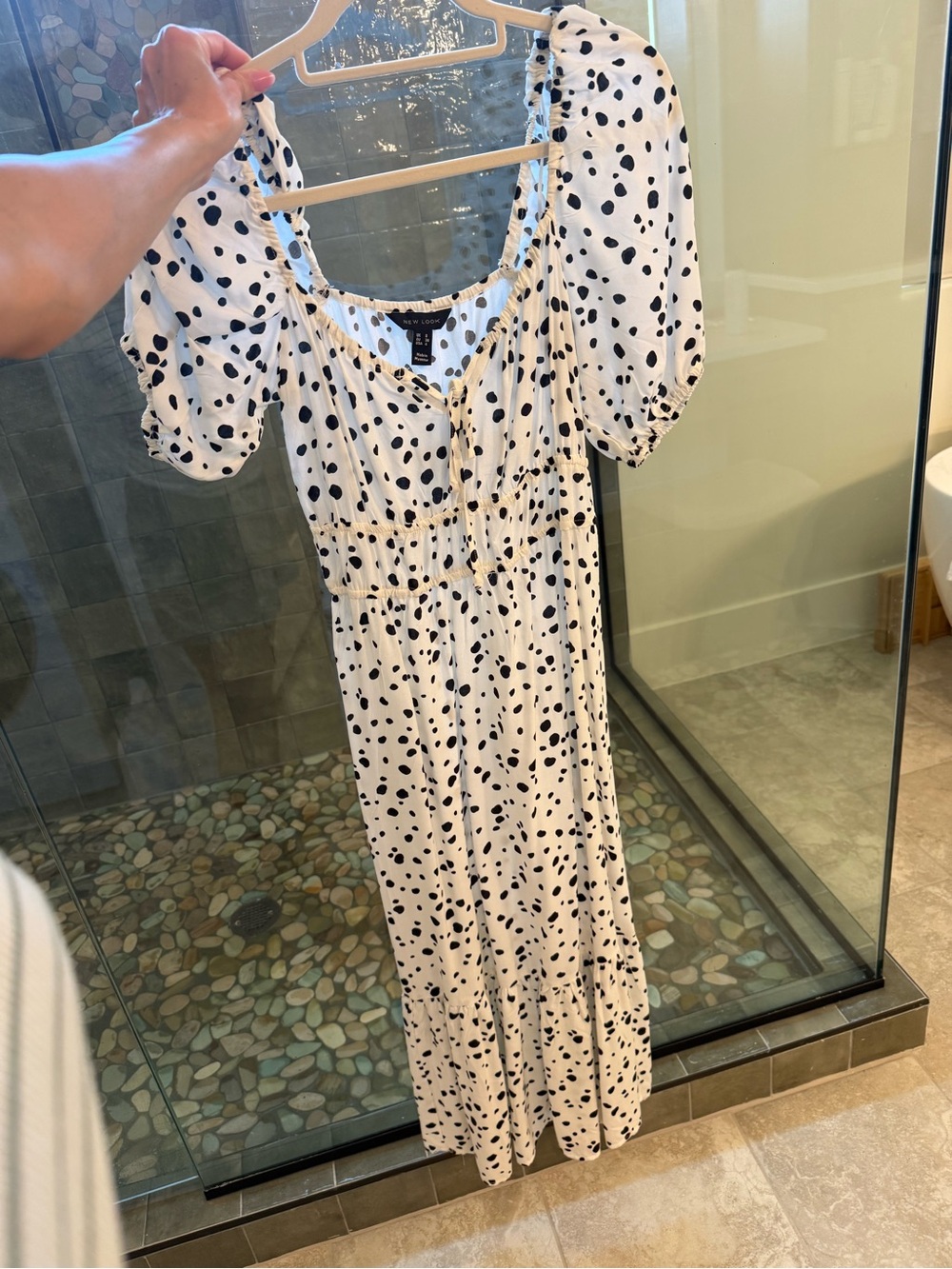 New Look White Maxi Dress with Black Polka Dots
